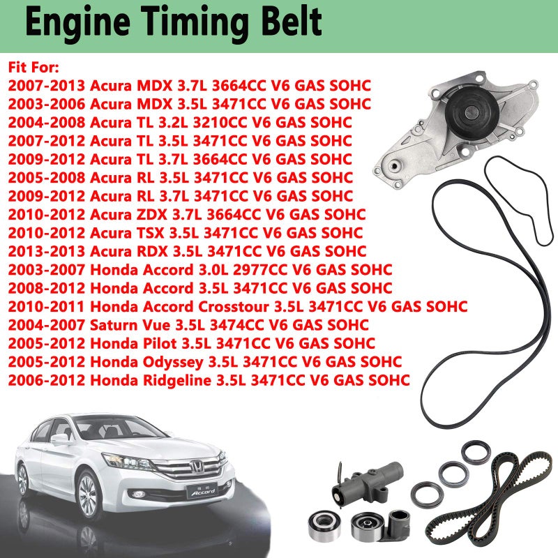 LIYYOO مجموعة حزام توقيت المحرك TKH-002 مع مضخة الماء، متوافقة مع 2003-2013 أكورا MDX TL RL ZDX TSX RDX هوندا أكورد أوديسي بايلوت ريدجلاين ساتورن فيو 3.0L 3.5L 3.7L SOHC V6 استبدال TCKWP329 TKH002 - Image 3
